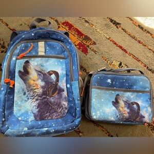 Cat & Jack Blue and Orange Wolf Backpack Set